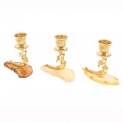 Подсвечник "Русалка" бронза агат светло-коричневый