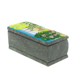 Шкатулка "Домик в летнем лесу" змеевик 15х7,5х6 см