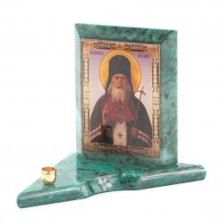 Икона с подсвечником Святой Лука малая из змеевика 9,5х9,5х10 см