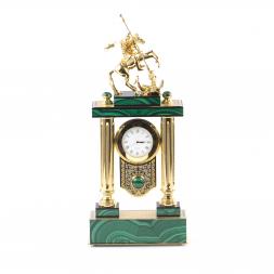 Каминные часы "Святой Георгий" из малахита и бронзы Златоуст