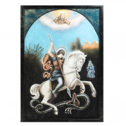 Картина из камня "Георгий Победоносец" змеевик