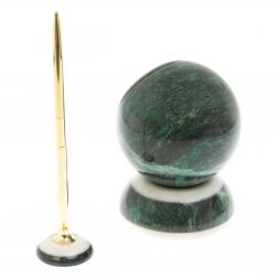 Настольные часы "Шар Антистресс" из змеевика 10,5 см с ручкой