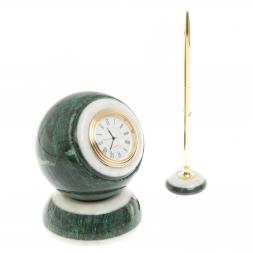 Настольные часы "Шар Антистресс" из змеевика 10,5 см с ручкой