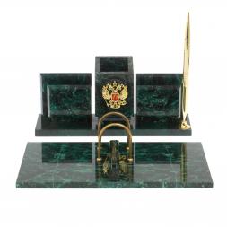 Письменный прибор "Менеджер" с гербом РФ из змеевика