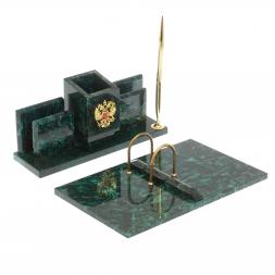 Письменный прибор "Менеджер" с гербом РФ из змеевика