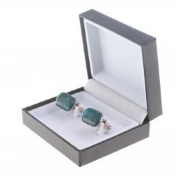 Запонки камень голубой апатит закругленные