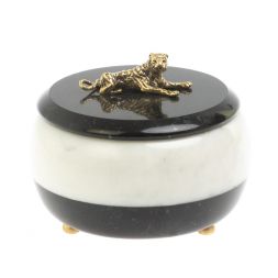 Шкатулка &amp;quot;Тигр&amp;quot; из белого мрамора и черного змеевика 10х10х8 см