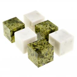 Камни для виски 6 кубиков микс белый мрамор, змеевик