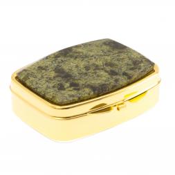 Таблетница на 2 отделения камень змеевик цвет золото
