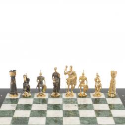 Настольные шахматы "Римские" бронза мрамор шабровский змеевик 40х40 см