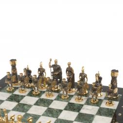 Настольные шахматы "Римские" бронза мрамор шабровский змеевик 40х40 см