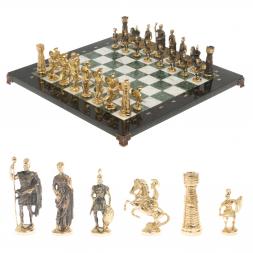 Настольные шахматы "Римские" бронза мрамор шабровский змеевик 40х40 см
