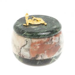 Шкатулка круглая из креноида и шабровского змеевика 7х7х6 см