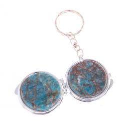 Складное зеркало брелок голубой апатит круглое