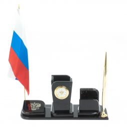 Письменный набор &amp;quot;Символ России&amp;quot; камень черный обсидиан