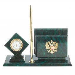 Письменный набор "Герб РФ" камень змеевик