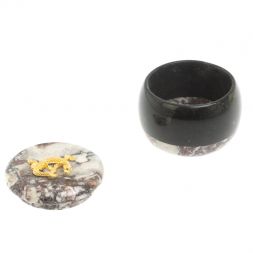 Шкатулка круглая из креноида и черного змеевика 7х7х6 см