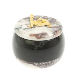Шкатулка круглая из креноида и черного змеевика 7х7х6 см