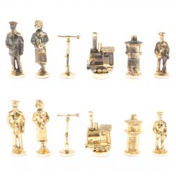 Бронзовые шахматы &amp;quot;Железнодорожники&amp;quot; доска 40х40 см змеевик