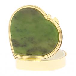Таблетница "Сердце" на 3 отделения камень нефрит цвет золото