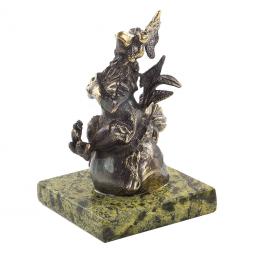 Статуэтка "Петух на мешке с деньгами" из бронзы и змеевика