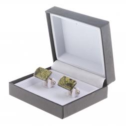 Запонки камень змеевик прямоугольные