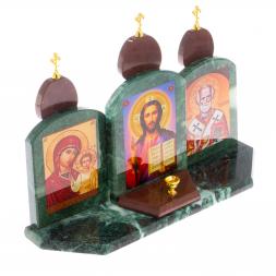Икона с подсвечником Триптих змеевик лемезит 33,5х9,5х24 см