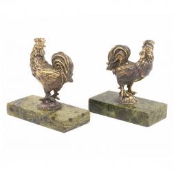 Статуэтка "Курочка с повернутой головой" бронза змеевик