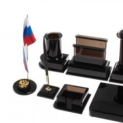 Настольный набор &amp;quot;Лев&amp;quot; из черного обсидиана