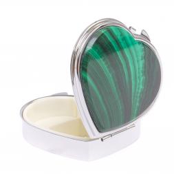 Таблетница &amp;quot;Сердце&amp;quot; на 3 отделения малахит цвет серебро