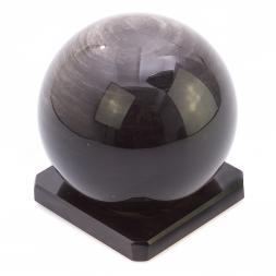 Шар из серого обсидиана 11 см на подставке
