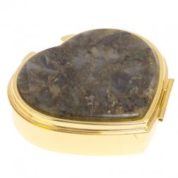Таблетница "Сердце" на 3 отделения камень лабрадор цвет золото