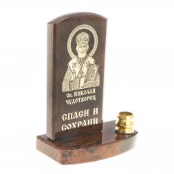 Икона с подсвечником "Св. Николай Чудотворец" камень обсидиан