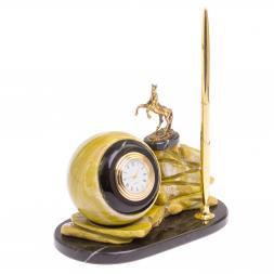 Настольные часы с ручкой камень офиокальцит