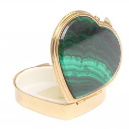 Таблетница &amp;quot;Сердце&amp;quot; на 3 отделения малахит цвет золото