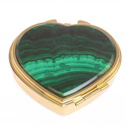 Таблетница &amp;quot;Сердце&amp;quot; на 3 отделения малахит цвет золото