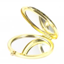 Зеркало карманное круглое с накладкой из змеевика и ящерицей золотистое