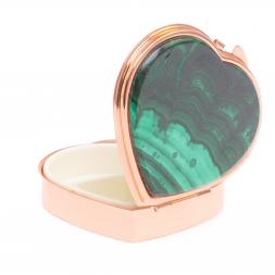 Таблетница &amp;quot;Сердце&amp;quot; на 3 отделения малахит цвет красное золото
