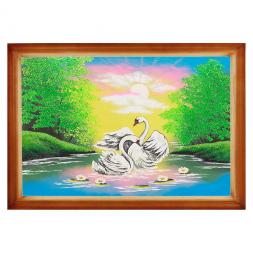 Картина "Лебединая пара" багет дерево 46х66 см, каменная крошка