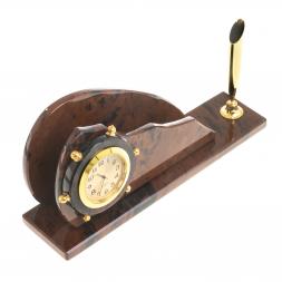 Визитница с часами "Штурвал" из коричневого обсидиана