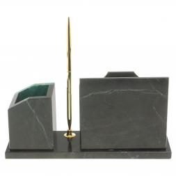 Настольная визитница "Щит" из темно-зеленого змеевика