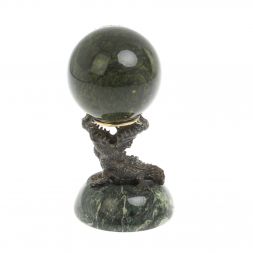 Настольные часы шар "Крокодил" из камня и бронзы