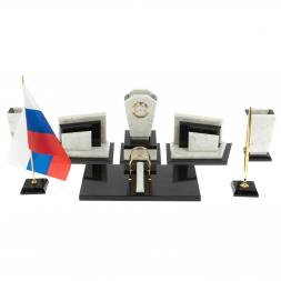 Письменный набор "Бюрократ" из мрамора с часами