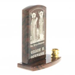 Икона с подсвечником "Св. Петр и Св. Феврония" камень обсидиан