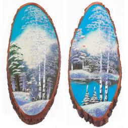 Панно на срезе дерева "Зима" вертикальное 65-70 см каменная крошка