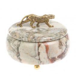 Шкатулка круглая &amp;quot;Гепард&amp;quot; из креноида 15х15х12 см