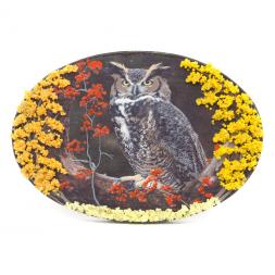 Панно из камня на подставке "Филин на ветке"