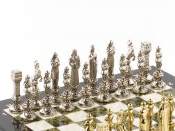 Шахматы "Ренессанс" доска 36х36 см мрамор змеевик фигуры цвет золото / серебро
