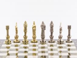 Шахматы "Ренессанс" доска 36х36 см мрамор змеевик фигуры цвет золото / серебро