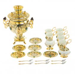 Самовар "Малахитовые узоры" с сервизом на 6 персон Златоуст